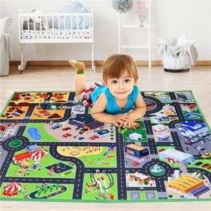 Kids Car Rug Play Mat with 4 Cars - Kids Carpet Playmat Rug, (59”x46.9”)